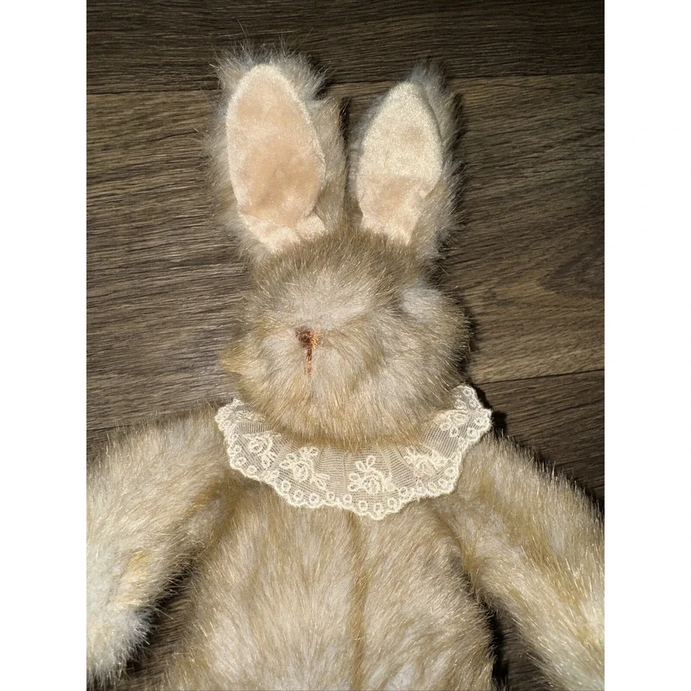 Sesil Co Ltd Bunny Rabbit Plush Lace Bib Furry Wired Ears Easter Light Brown 14